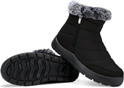 SHIBEVER Women's Waterproof Fur Lined Snow Boots, Black