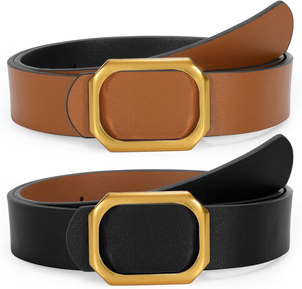 SUOSDEY Women Reversible Leather Belt for Jeans Pants Dresses Ladies Waist Belt, 1.3" Width Fits Waist Size from 38"
