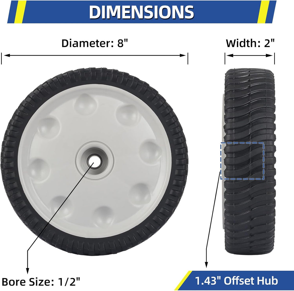 734-04018 Lawn Mower Front Drive Wheels, 8 Inch Wheels for MTD 734-04018A 734-04018B 734-04018C 12AV569Q597 Troy-Bilt TB240, Pack of 2