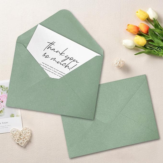 50 Packs Sage Green A7 Envelopes for Invitations, Ribetween 5x7 Envelopes with V Flap, Great for Graduation, Baby Shower, Birthday, Festival, Handmade card, Mailing, Wedding, and Greeting Cards
