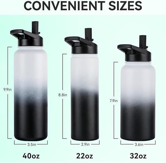 DOMICARE Insulated Water Bottle, 22 oz Vacuum Insulated Stainless Steel Reusable Sports Bottle with Straw Lid & Spout Lid for Travel, Camping, Bike, Leakproof, Black/White, 4 Pack