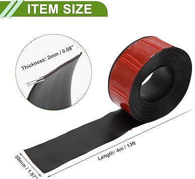 Universal 13Ftx1.97In Car Side Skirts Protector Adjustable Side Edge Guards PVC 1 Pcs Black