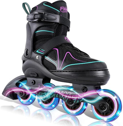 Kids Adjustable Inline Skates Ages 4-8, Youth Inlie Skates for Girls Boys with Full Light Up Wheels, Beginner Skates (Small, Size J11-1)