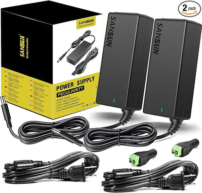 12V 5A Power Supply, AC 120V to DC12V 5.5x2.1mm Jack Converter, 12 Volt LED Driver 60W Adapter Transformer for Strip Lights, Surveillance Cameras, External HDD, Monitor, CCTV (Pack of 2)