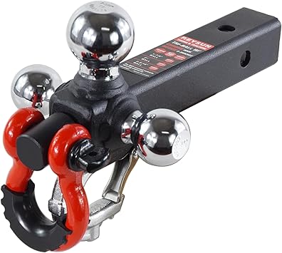Trailer Hitch Tri-Ball Hitch with Rotatoble Tow Shackle and Tow Hook, fits for 2-inch Receiver, Chrome Trailer Ball...