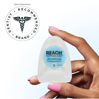 REACH Ultraclean Dental Floss, Mint, Plaque Remover for Teeth, Shred Resistant, Waxed, Easy on Gums & Teeth, Mint, Oral Care, PFAS Free, for Adults & Kids, 1 Pack, 30 yd