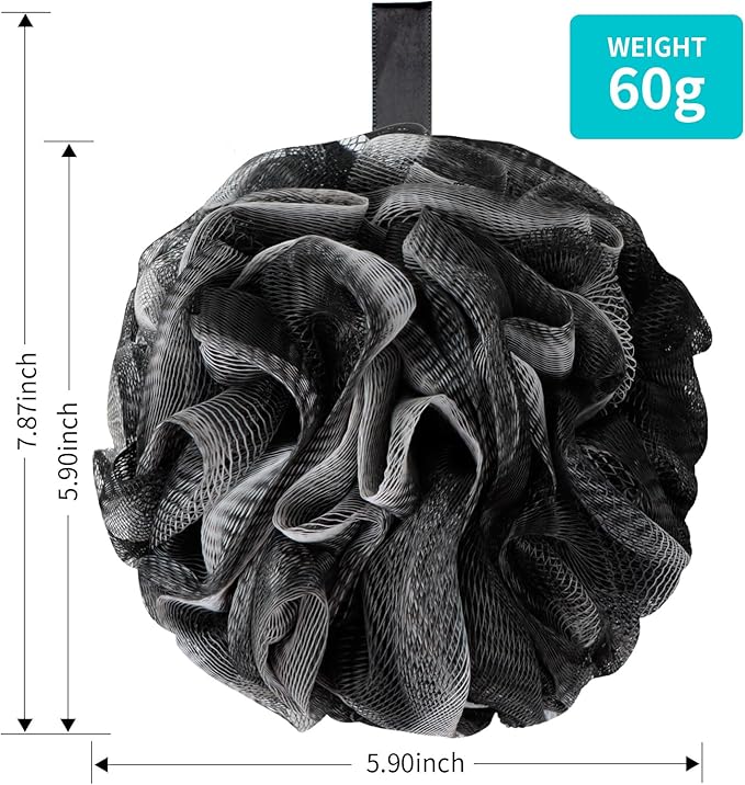 Bath Loofah Shower Sponge Body Back Scrubber Soft Mesh Shower Puffs Exfoliating Loofa for Women  Men Bath Accessories Cleaning Tool (Pack of 4 60G Loofah, Dark Elf)