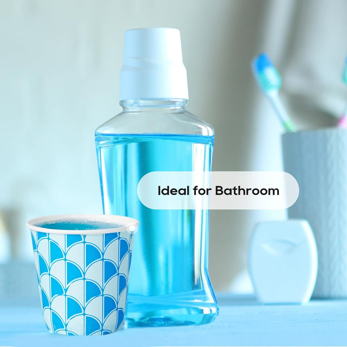 [300Pack ] 3 oz Paper Cups, Small Mouthwash Cups, Disposable Bathroom Cups, Paper Cups for Party, Picnic, BBQ, Travel, and Event, Assorted Blue Pattern