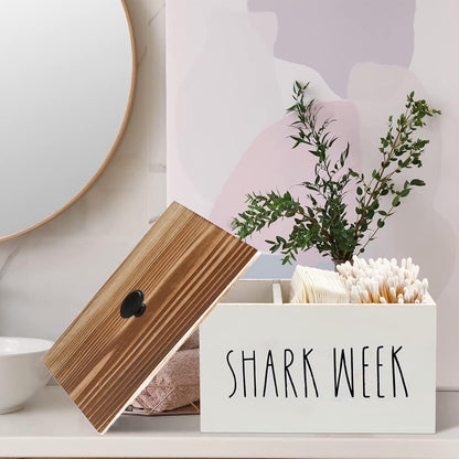 Tampon Holder for Bathroom,Farmhouse Bathroom Organizer,Rustic Wood Bathroom Storage Bin with Lid,Wood Movable Partition Feminine Product Organizer with Lid,Bathroom Accessories Box (Black wood)