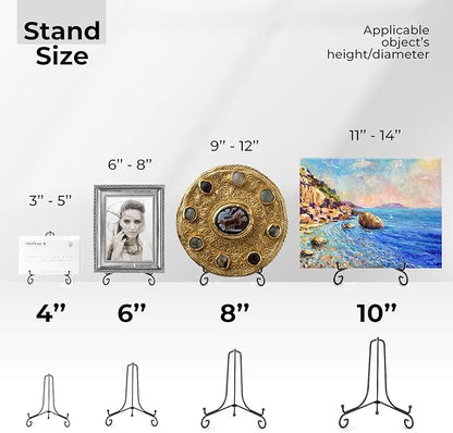 TR-LIFE 4 Pack Plate Stands for Display - 4 Inch Plate Holder Display Stand  Metal Easel Stand for Picture Frame, Decorative Plates, Book, Photo, Collectibles (4 Pack)