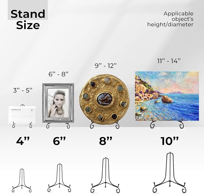 TR-LIFE 4 Pack Plate Stands for Display - 6 Inch Plate Holder Display Stand  Metal Easel Stand for Picture Frame, Decorative Plates, Book, Photo, Collectibles (4 Pack)