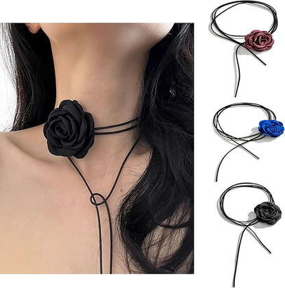 3PCS Flower Choker Necklace for Women Rose Necklace Adjustable Lace up Design Handmade Velvet Rose Choker Jewelry for Party Bride Wedding Party Summer Necklaces