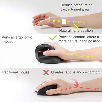 J-Tech Digital Wireless Ergonomic Vertical Mouse for Small Hands with USB Nano Transceiver, AA Battery, 3 DPI, Compatible with Mac and PC, Black V628M-2.4G