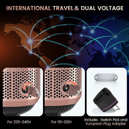 Dual Voltage Hair Dryer Brush, PRITECH Hot Air Brush 110V-120V/220V-240V Ionic 1000W Blow Dryer Brush 4 in 1 Styler, One Step Volumizer, Styling Brush for Straight and Curling Hair Salon