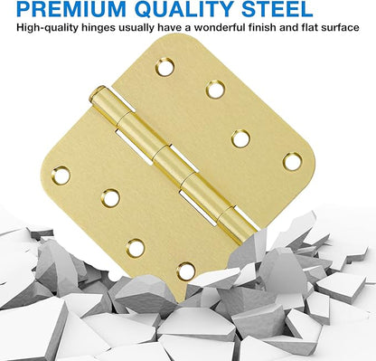 4 Inch Door Hinges Noise-Free 3 Pack Brass Door Hinges Rounded 5/8"Radius Residential/Commercial,Interior/Exterior Hinges For Front Bedroom Bi-folding Double French Garage Gate Doors Heavy Duty Steel
