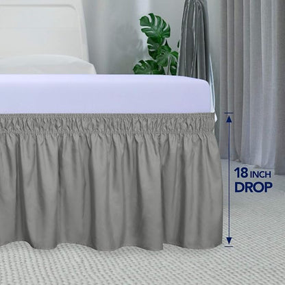 PureFit Wrap Around Ruffled Bed Skirt with Adjustable Elastic Belt - 18 Inch Drop Easy to Put On, Wrinkle Free Bedskirt Dust Ruffles, Bed Frame Cover for Queen, King and C-King Size Beds, Gray