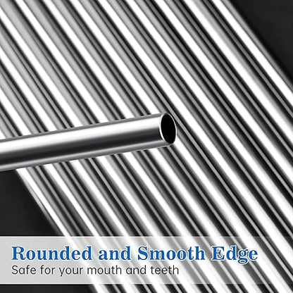 Tomorotec 30oz Straws, 11" Stainless Steel Straw 14PCS for 30oz Stanley Tumbler, 0.35"9mm Diameter Sleek Metallic Finish- 7 Straight, 7 Bent Straws  2 Brushes, Dishwasher Safe, 304 Food-Grade