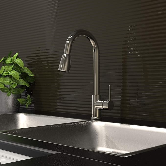 Plumb Pak URB78CBN Single Handle Pull Down Kitchen Faucet with Dual Spray Pattern and Pause Button, Brushed Nickel
