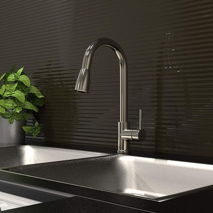 Plumb Pak URB78CBN Single Handle Pull Down Kitchen Faucet with Dual Spray Pattern and Pause Button, Brushed Nickel