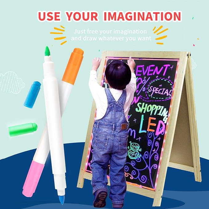 YR Dual Sided Neon Pens For Light Up LED Board, Neon Markers Applicable For Draw, Sketch, Create, Doodle, Art, Write, Learning Tablet, 6 Packs