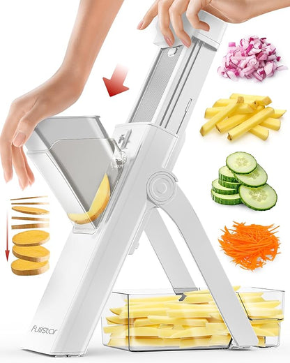 Fullstar Safer Mandoline - 4-in-1 Vertical Slicer for Cucumbers, Potatoes, Fruits & Vegetables