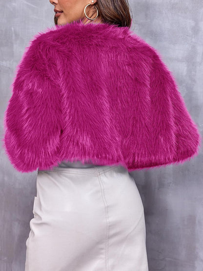 Danedvi Women's Fashion Cropped Faux Fur Jacket Long Sleeve Open Front Cardigan Casual Fluffy Parka Shaggy Short Coat.