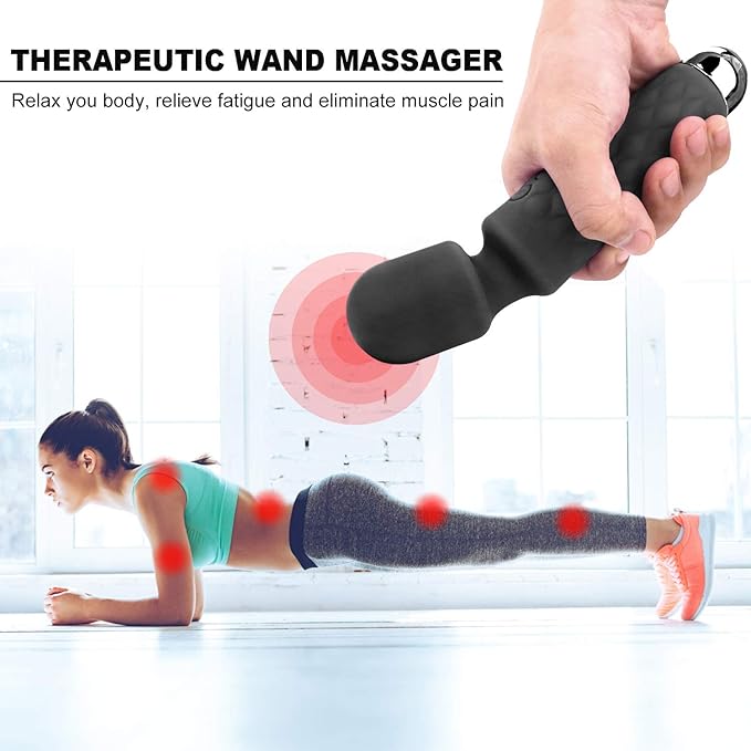 Cordless Wand Massger, Bolly Powerful Personal Massagers for Women with Multi Speeds for Therapeutic Muscle Aches and Sports Recovery-Black