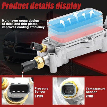 926-876 Aluminum Engine Oil Cooler Oil Filter Housing Adapter for Dodge Avenger Challenger Charger Durango Grand Caravan Journey, Jeep Grand Cherokee Wrangler, Chrysler 200 300 Town Country, Ram 3.6L