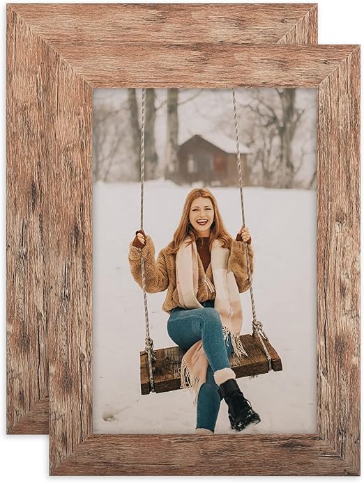 TOFOREVO Picture Frames 4x6 Set of 2 Rustic Wood Grain Photo Frame for Gallery Wall Mounting or Tabletop Display