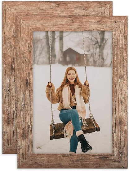 TOFOREVO Picture Frames 4x6 Set of 2 Rustic Wood Grain Photo Frame for Gallery Wall Mounting or Tabletop Display
