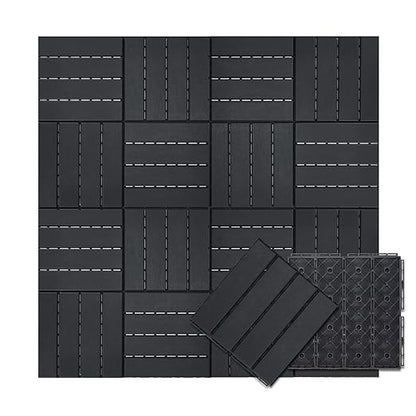 Plastic Interlocking Deck Tiles, 9 Pack Outdoor Flooring Waterproof Pavers for Patio Garden Porch Yard, All Weather Use, Coffee