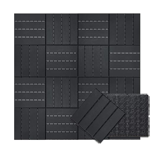 Plastic Interlocking Deck Tiles, 9 Pack Outdoor Flooring Waterproof Pavers for Patio Garden Porch Yard, All Weather Use, Coffee