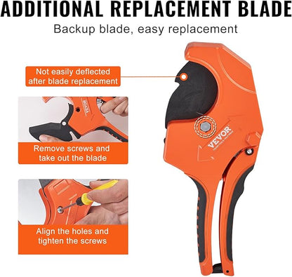VEVOR PVC Pipe Cutter, Up to 2-12" O.D. Ratchet Pipe Cutter Heavy Duty, Professional Tube Cutting Tool with SK5 Steel Blade  Ergonomic Handle, Uses for PVC, CPVC, PP-R, PEX, PE, Rubber Hose