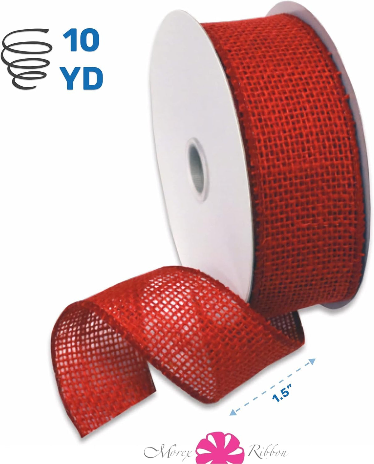 Morex Natural Burlap Wired Ribbon for Decorations, Holidays, Parties, Home and Outdoor Decor, 1.5" x 10 Yd, Rose Red