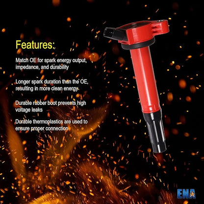 ENA Red Ignition Coil Pack Compatible with Lexus Toyota ES350 GS300 GS350 IS250 IS350 LS460 LX570 RC300 RC350 RX350 Highlander 4Runner Camry Sienna RAV4 Tundra Venza Avalon tC Replacement for UF487