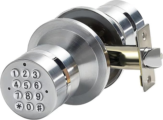 Keyless Electronic Entry Door Knob, Keypad Smart Door Knob, Interior Door Handle with Lock, Automatic Locking, Battery Backup, Backlight, Easy Installation, Great for Home, Hotel and Office
