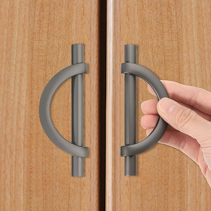 uxcell 1 Pcs 3.78 Inch Kitchen Cabinet Handles, Half Moon Drawer Pulls Cabinet Pull Sliding Door Pull with Screw, Black/Gold