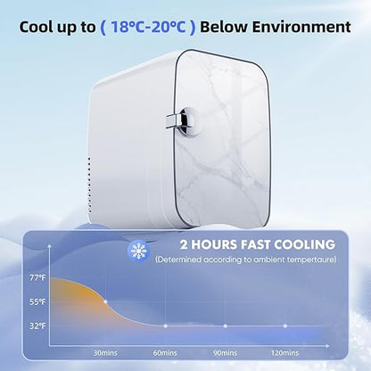 Sweetcrispy Mini Portable Small Refrigerator 4L6 Can Cooler  Warmer Compact Fridge for Skincare, Marble Ivory