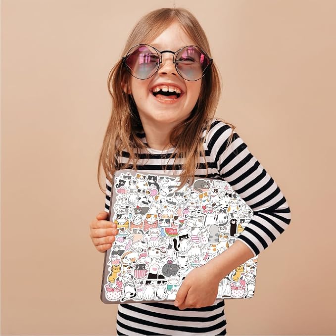 100 Pcs Cute Cat Stickers, Aesthetic Cat Waterproof Vinyl Stickers for Water Bottle Kids Adults Girls Women Kitten Stickers
