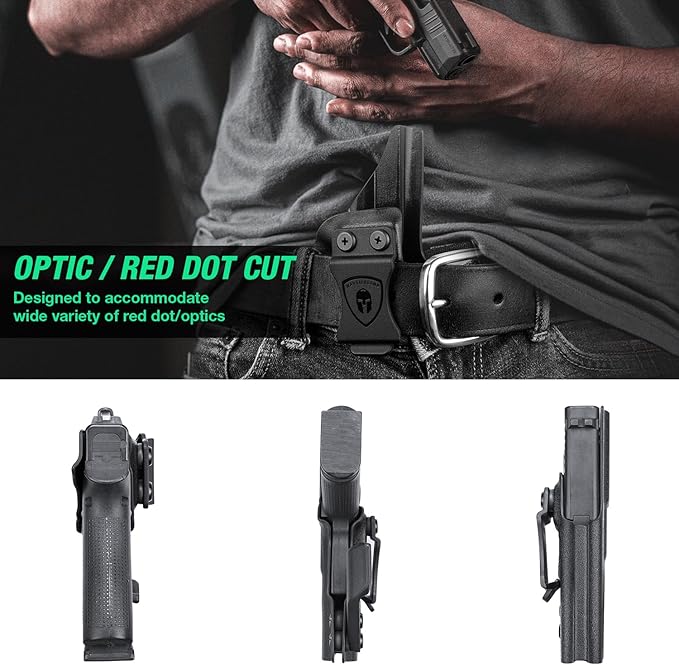 WARRIORLAND IWB Kydex Holster wClaw  Optics Cut Compatible with Glock 43  G43X  G43X MOS Pistol, Inside Waistband Concealed Carry Holster, Adj. Retention  Cant, Right Hand
