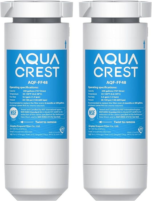 AQUA CREST XWF Replacement for GE XWF, NSF Certified Refrigerator Water Filter, 2 Filters