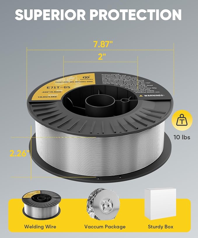 H HZXVOGEN E71T-GS .030''Gasless Flux Core MIG Welding Wire for Steel - 10 Pound Spool