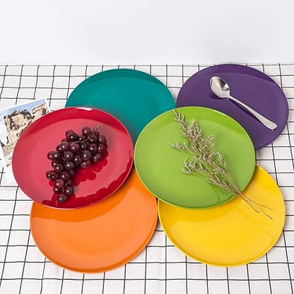 KOXIN-KARLU Melamine Plates, 10.5-inch Dinner Plates Dinnerware Dish, set of 6 in 6 Assorted Colors  100 Melamine, Dishwasher Safe, BPA Free