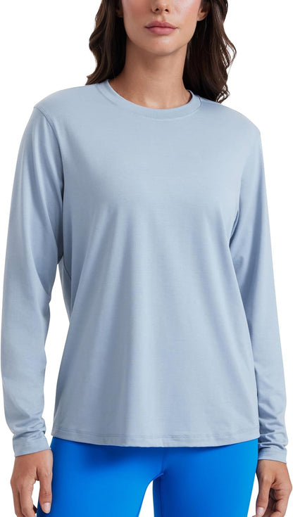 CRZ YOGA Womens Long Sleeve Tops High Crew Neck Casual Fall Shirts Basic Quick Dry Workout Athletic T-Shirt