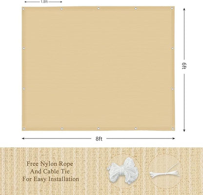 Outdoor Sun Shade Cloth, 6' x 8', Pergola, Deck, and Backyard Patio Sunshade with UV Protection, Heat Resistant HDPE Material, Reinforced Grommets (6x8 FT, Wheat)