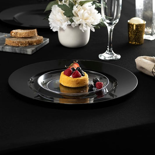13'' Charger Plates Black Plastic Heavy Duty Disposable Dinner Chargers Serveware Dishes Platters Tableware Pack of 12