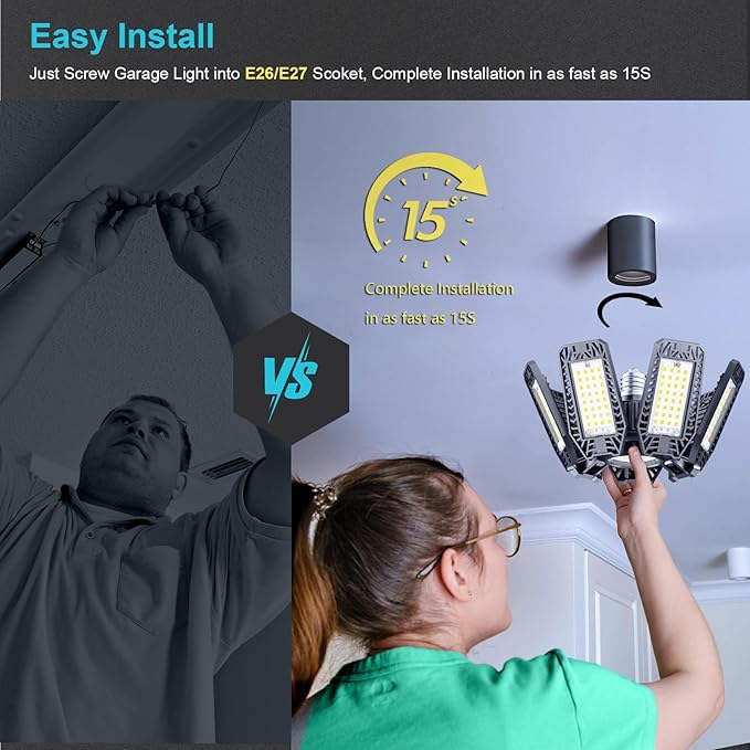 LED Garage Light, 200W Deformable LED Garage Ceiling Lights 71 Panel, 20000LM LED Lights Shop Light, 6500k LED Light Bulb Lighting for Garage Basement, Barn, High Bay Light, Work Light