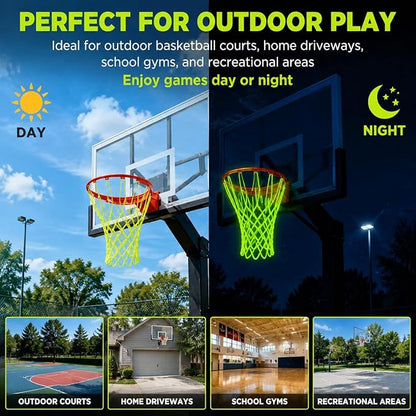 Glow in the Dark Basketball Net 12 Loops Nylon Hoop Net Replacement Heavy Duty Outdoor Luminous Basket Ball Net Green