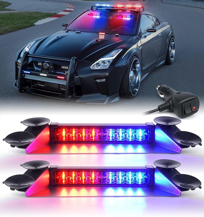 LUMENIX Aluminum emergency LED strobe lights, front visor for front windshield, traffic warning, split flashing light for police, patrol, vehicles, trucks,
