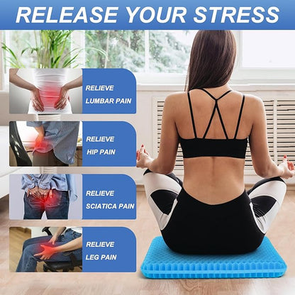 Gel Seat Cushion for Long Sitting, (2.4 Inch Extra Thick) SoftOoUBreathable Gel Cushions for Pressure Relief, Gel Chair Cushion for Hip Pain, Gel Cushion for Wheelchair with No Pressure Points